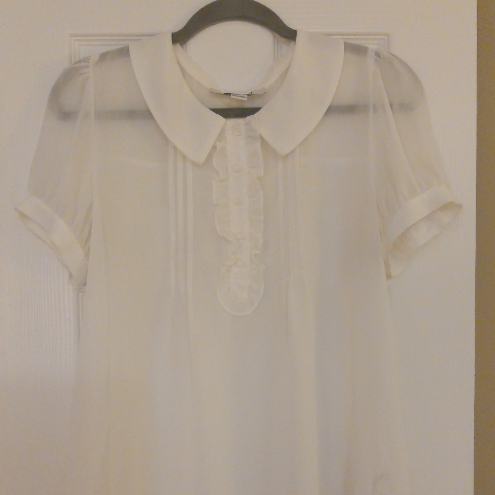 Forever 21 Baby Doll Sheer White Top Size L
